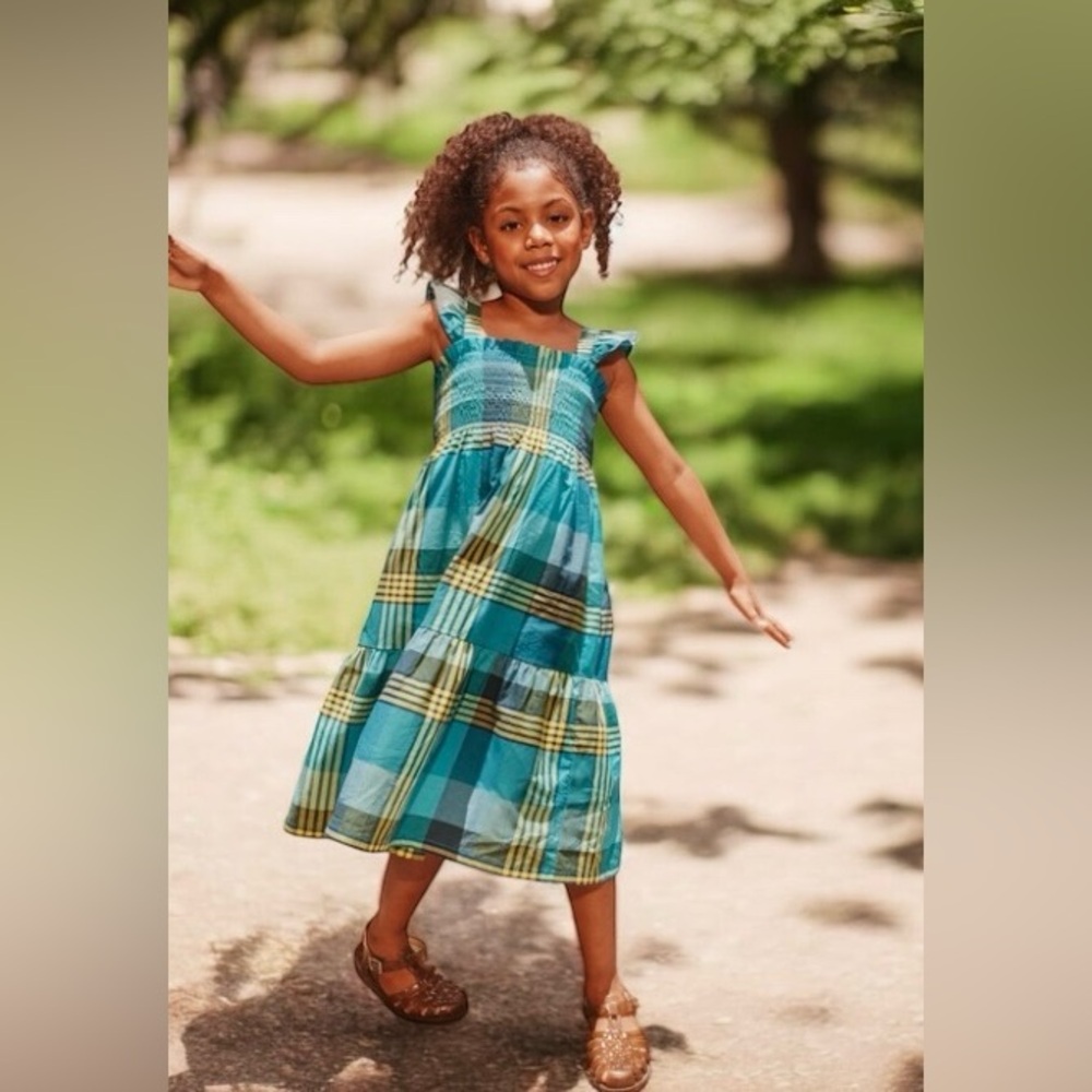 ❌SOLD ❌ 
Tea Collection Plaid Ruffle Strap Dress - Red/Orange/Yellow